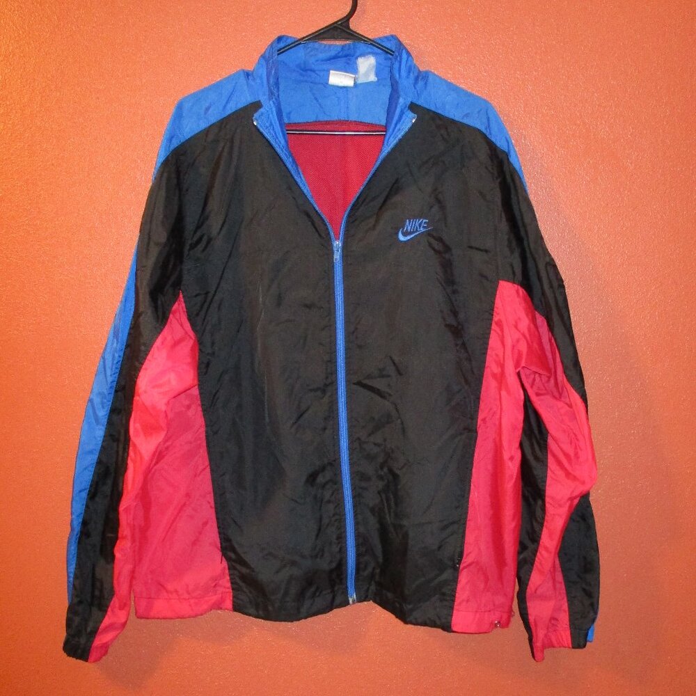 Nike Sports Jacket Men X Large Red Black Blue Full Zip Windbreaker Jacket